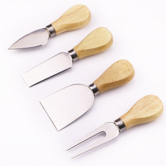 4-Piece Stainless Steel Cheese Knife Set with Bamboo Handles
