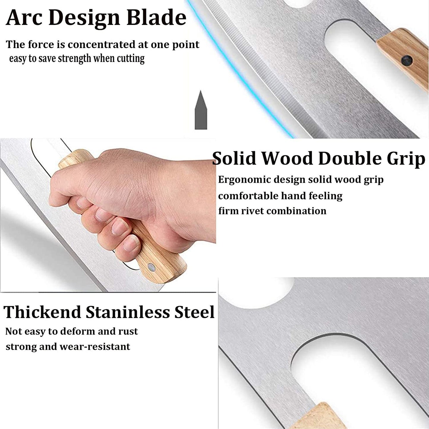14" Stainless Steel Rocker Pizza Cutter with Wooden Handles & Blade Cover