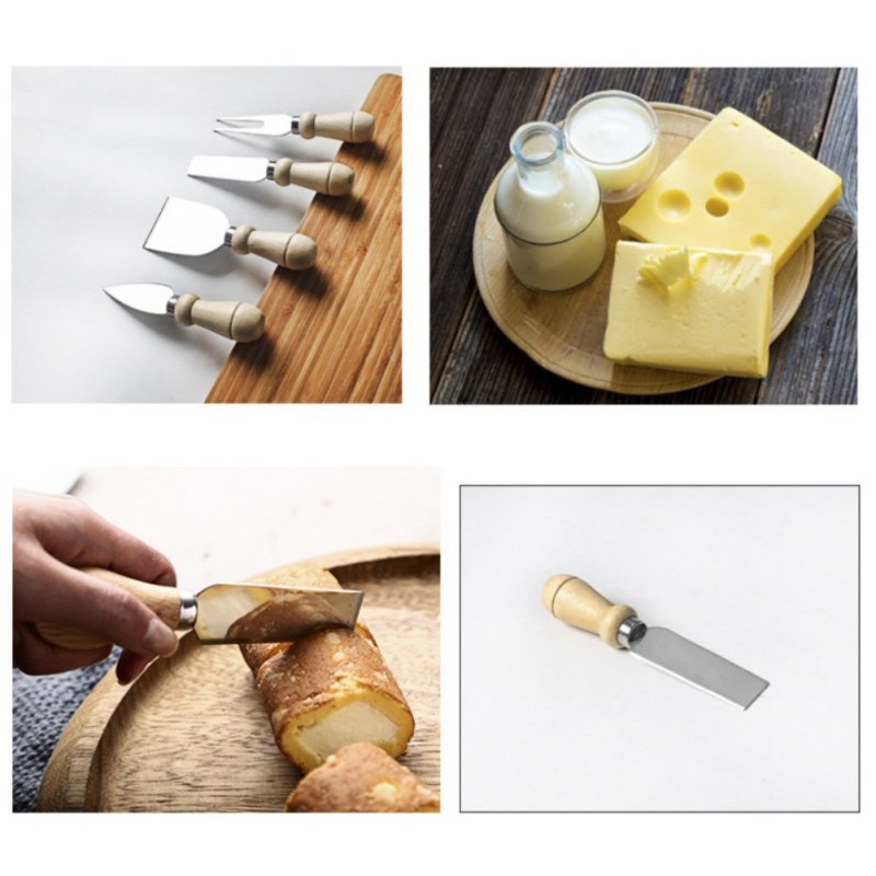 4-Piece Stainless Steel Cheese Knife Set with Bamboo Handles